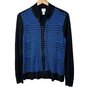 Chico’s Weekend Black Blue Houndstooth Sweater, size 2